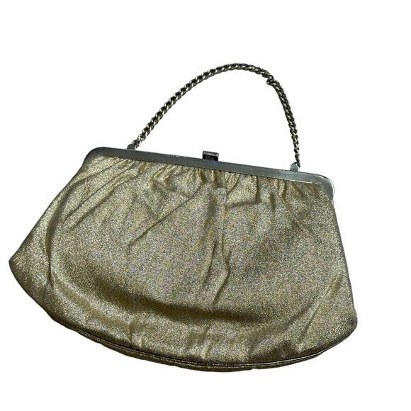 1930s Vintage Gold Clutch Purse With Chain Art Deco - Picture 3 of 6